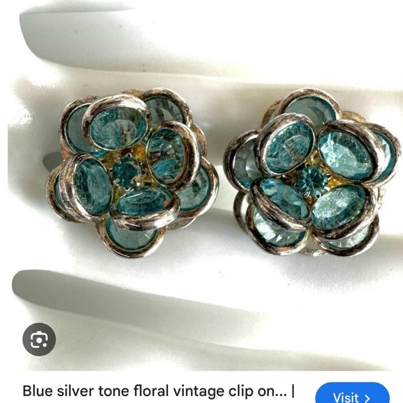 Elegant Silver and Blue Floral Earrings - Picture 4 of 5